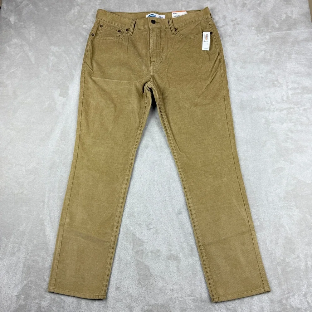 Old Navy Pants Men 35x30(29.75) Tan Brown Slim Built in Flex Corduroy Winter NWT